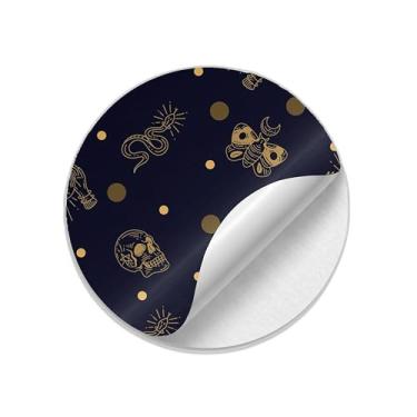 Imagem de 25 Unidades de Autocolantes Adesivos Redondos para Decoração de Ano Novo em Creme e Azul Escuro - Tamanho 50x50cm