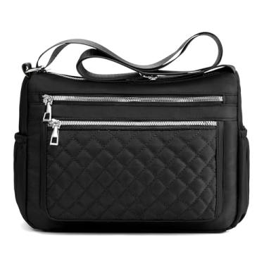 Imagem de RNIEGA Bolsa tiracolo feminina espaçosa de nylon bolsa de ombro leve com zíper bolsa diária com bolsos para viagem com 3 estilos, Preto