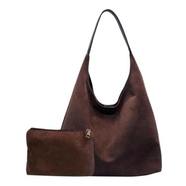 Imagem de Bolsa feminina de camurça com bolso, bolsa de ombro retrô de grande capacidade, bolsa Hobo para trabalho, viagens, compras, Café, One Size