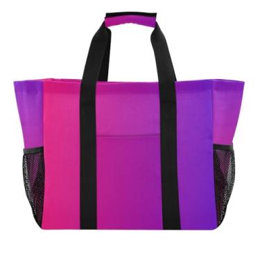 Imagem de ODAWA Bolsa de praia grande roxa rosa gradiente para academia e compras, bolsa esportiva dobrável para viagens na praia