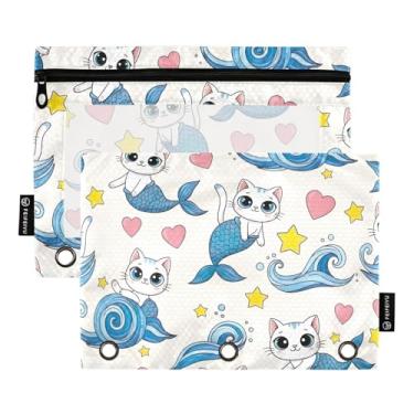 Imagem de Estojo de lápis bonito com olhos de gato brancos para meninos com zíper liso, estojo transparente para fichário para organizadores de sala de aula, pacote com 2