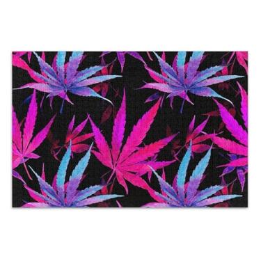 Imagem de Quebra-cabeça de folhas de cannabis rosa azul preto para adultos 1000 peças presentes engraçados família elefante branco divertido quebra-cabeça duro arte decoração pintura, 75 x 40 centímetros