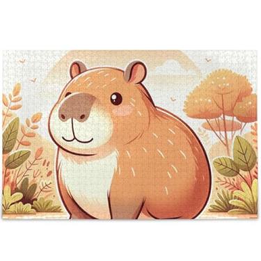 Imagem de Quebra-cabeça fofo de capivara personalizado adulto 1000 peças quebra-cabeça engraçado presentes divertidos família quebra-cabeça animal arte impressão, 75 cm x 50 cm