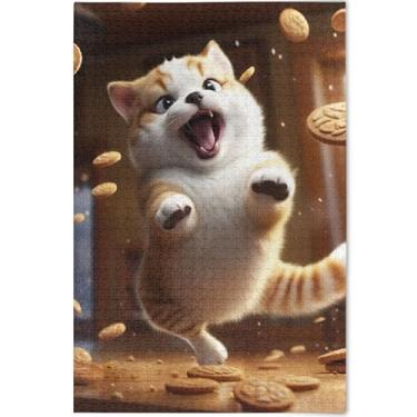 Imagem de Quebra-cabeças engraçados para adultos pulando gato gordo, 1000 peças, presentes engraçados, cena, paisagem, impressão animal, decoração de arte, 75 x 50 cm
