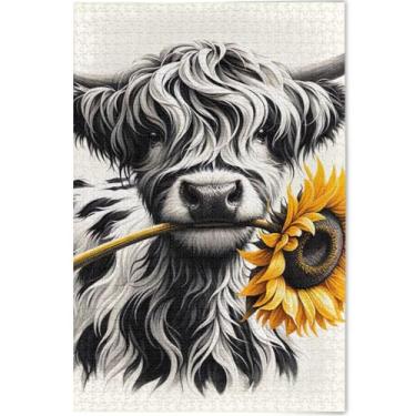 Imagem de Quebra-cabeça de vaca Highland 500 peças para adultos presentes engraçados de tecnologia de jogo personalizado exclusivo colorido impressão animal obra de arte, 52 cm x 37,8 cm
