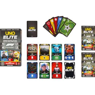 Imagem de Mattel Games UNO Elite Formula 1 Booster Conjunto com 2 pacotes com 60 cartas de ação Elite, Edição Core 2025, JLV45