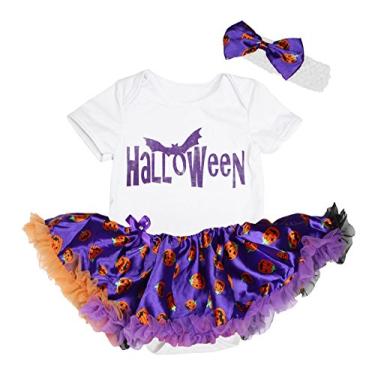 Imagem de Petitebella Vestido de bebê Bling Halloween Nb-18m, Abóbora branca/roxa, 0-3 Months