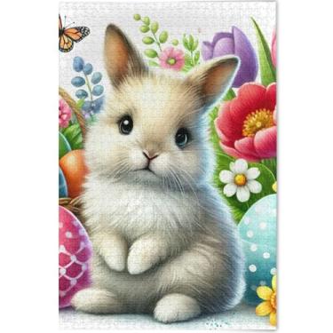 Imagem de Quebra-cabeça floral coelho coelho da páscoa adulto 1000 peças presentes para amantes de elefantes brancos único divertido brinquedo adulto paisagem floral, 75 x 50 cm