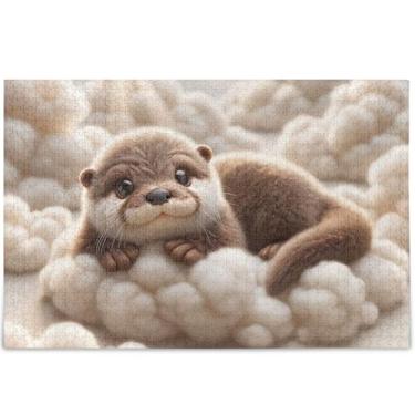 Imagem de Quebra-cabeças engraçados personalizados com nuvens de lontra, 1000 peças, adultos, família, elefantes brancos, presentes para a família, quebra-cabeças divertidos, jogos, arte, 75 x 50 cm