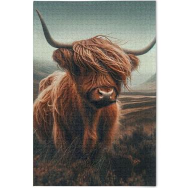 Imagem de Quebra-cabeça personalizado com estampa de vaca Highland fofo, 1000 peças, presentes para adultos, para amantes, cena, inverno, estampa animal, decoração artística, 75 x 50 cm