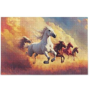 Imagem de Quebra-cabeças para adultos com pintura de cavalos personalizados, 500 peças, presentes de jogo de quebra-cabeça engraçado, cenário colorido, arte floral, 52 x 37,8 cm