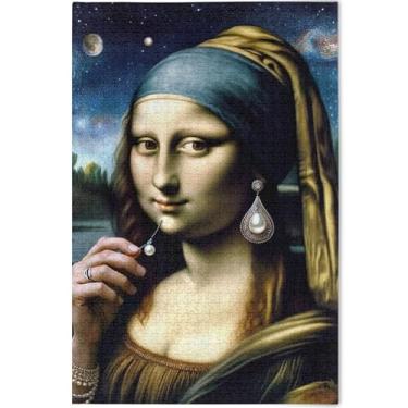 Imagem de Quebra-cabeça Mona Lisa com estampa engraçada para adultos, 500 peças, arte floral animal, quebra-cabeças rígidos para adultos, presentes de jogos de família, 52 x 37,8 cm