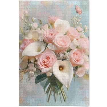 Imagem de Buquê pastel rosas personalizadas 1000 peças quebra-cabeças adultos amigos família presentes jogo único colorido desenho animado arte animal, 75 cm x 50 cm