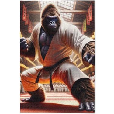 Imagem de Gorilla Karate Quebra-cabeça personalizado engraçado 1000 peças para adultos presentes divertidos elefantes brancos legais Prime Puzzles paisagem arte, 75 cm x 50 cm