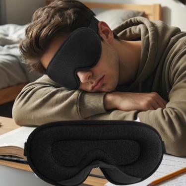 Imagem de 2 peças de máscara de olho preta 3D alça ajustável máscara de dormir ultra bloqueada para dormir de costas e de lado, viagem em casa, homens, mulheres, descanso, acessórios blackout, 23 x 10 cm