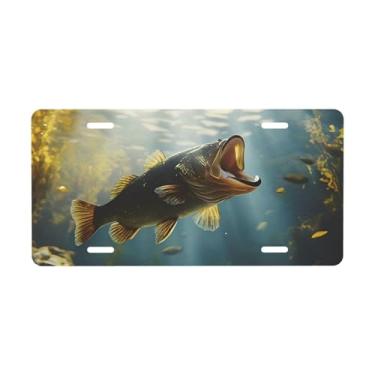 Imagem de Robalo subaquático para placa decorativa frontal decorativa. Placa de metal para carro. Etiqueta de vaidade. Placa de carro de alumínio Noverlty impermeável Colorfast 30 x 15 cm