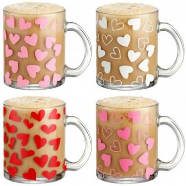 Imagem de Tioncy 4 peças canecas de café de vidro coração dia dos namorados com alça amor coração xícara de café romântica caneca de café doce presente de dia dos namorados para casais caneca de acampamento ao