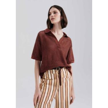 Imagem de Camisa Polo Feminina Texturizada - Hering, XP, Marrom