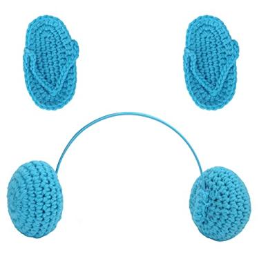 Imagem de SIWOTED Conjunto de fone de ouvido para bebê SIWOTED Adereços fotográficos para recém-nascidos tricô lã adereços fotográficos (Azul)