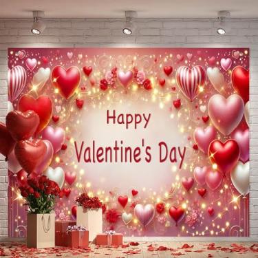 Imagem de BlissYard Fundo fotográfico feliz dia dos namorados, tema de amor, 20 x 1,8 m, coração, balão, moldura floral, para decoração de dia dos namorados, dia das mães, cabine de fotos de festa