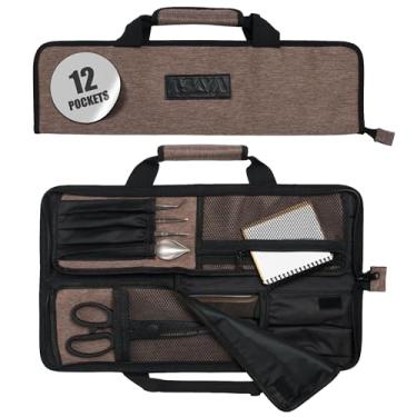 Imagem de Bolsa para facas de chef Asaya - 12 bolsos para facas e utensílios de cozinha - Nylon leve, durável e resistente a manchas - Perfeita para chefs viajantes - Facas não incluídas
