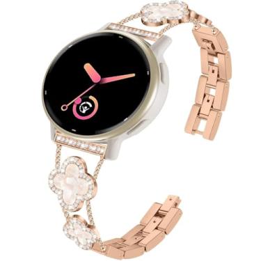 Imagem de YOFUNTLE Pulseira feminina para Garmin Vivoactive 6/5/3/3, pulseira de corrente com strass de trevo de quatro folhas de 20 mm para Venu Sq 2/Venu 2 Plus/Approach S50/Forerunner 158/165/245/570 42 mm
