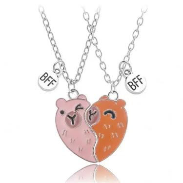 Imagem de ZZQPSD Conjunto de colar de coração dividido Capivara para 2 - Colar para melhor amiga, joia de amizade para mulheres, presente fofo para casais para ela e ele, presente de coração para amigos