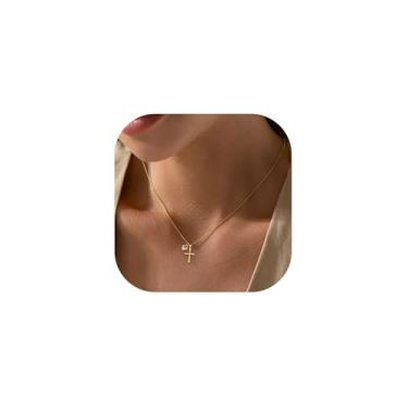 Imagem de Avotto Colar feminino banhado a ouro/prata 14K com pingente de cruz de coração de diamante delicado, não mancha, resistente, moderno, coração, cruz, cristão, Páscoa, batismo, joias, presentes 40 + 6