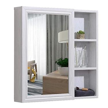 Imagem de Armário de espelho de banheiro montado na parede, armário organizador de medicamentos multiuso moderno, armário de espelho de madeira para banheiro, cozinha, quarto (branco 80 cm)