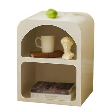 Imagem de Mesa de cabeceira moderna de suporte grande espaço simples com camada dupla prateleira de armazenamento aberta moldura de ferro resistente para quarto e móveis de cabeceira