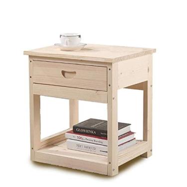 Imagem de Mesa de cabeceira, mesa lateral, armário de cabeceira de madeira maciça, armário de armazenamento, móveis de quarto minimalistas