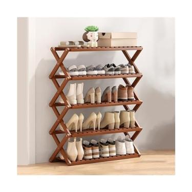 Imagem de Organizador de sapatos dobrável, organizador de sapatos de bambu estreito com estrutura cruzada em forma de X, prateleira de armazenamento de sapatos de pé livre para corredor, entrada, quarto