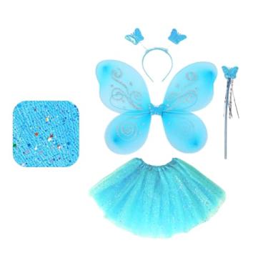 Imagem de Fantasia Borboleta Asa De Borboleta Fada com Tiara com Saia Volumosa De Tule com VarinhaDia das Crianças Infantil (Conj 4pç Infantil Azul)