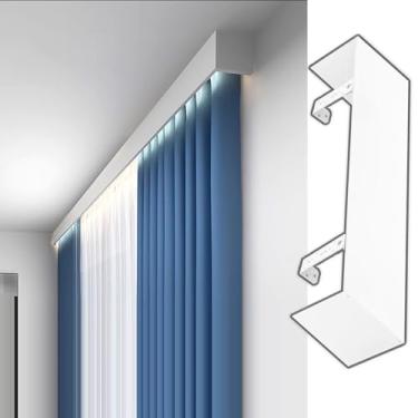 Imagem de Cortina Pelmet Cortina blackout para quarto, moldura de pelmet, saia decorativa de alumínio resistente, suporte de teto ou parede, caixa cassete sem trilho (montagem na parede, 1,8 m)