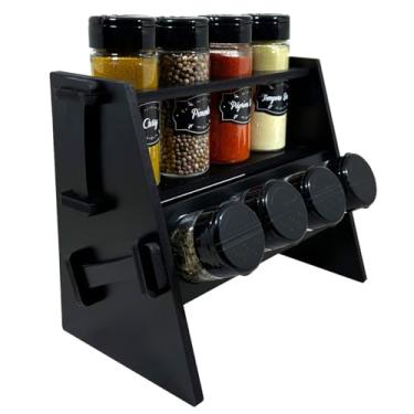 Imagem de Porta Temperos/Condimentos kit 08 potes c/Tampa Dosadora + Suporte + Adesivos