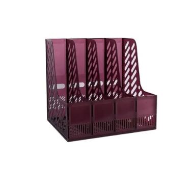 Imagem de Escritório Suporte de arquivo revista malha retrô, 4 compartimentos, suporte, mesa escritório, classificador livros Organizador de mesa(Purple)