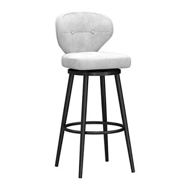 Imagem de Banquetas de bar 1 peça modernas de veludo bar altura cadeiras estofadas confortáveis ilha com/encosto e moldura de metal para cozinha, casa, pub, sala de jantar, branco