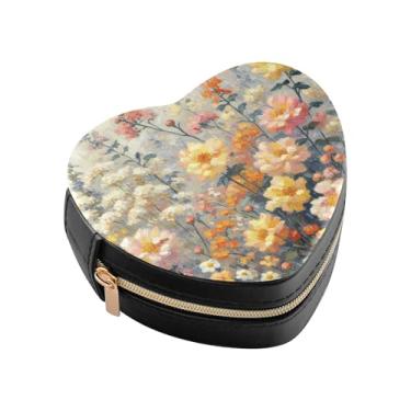 Imagem de Burbuja Caixa de joias com pintura floral em forma de coração, mini estojo de viagem para mulheres e meninas, organizador portátil de armazenamento para brincos, anéis, colares e pulseiras