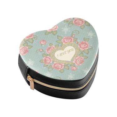 Imagem de Burbuja Caixa de joias em forma de coração de rosas mini estojo de joias de viagem para mulheres e meninas, estojo portátil organizador de armazenamento para brincos, anéis, colares e pulseiras