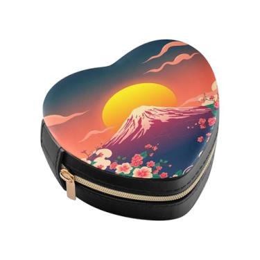 Imagem de Burbuja Caixa de joias tradicional japonesa em forma de coração, mini estojo de joias de viagem para mulheres e meninas, organizador portátil de armazenamento para brincos, anéis, colares e pulseiras