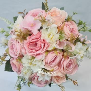 Imagem de Buquê de Noiva Artificial com Flores Coloridas para Casamento Civil ou Religioso(Rosa/229Rosa/Dália)