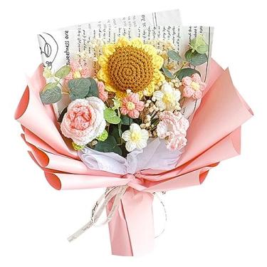Imagem de Chordobe Buquê de girassol de flores de crochê: buquê de girassol tricotado de flores artificiais feito à mão para festival, casamento, formatura, aniversário (rosa)