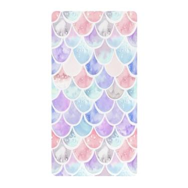 Imagem de Blueangle Lençol de berço padrão para berço infantil - Lençóis de algodão macio e respirável com escamas de sereia coloridas (345)