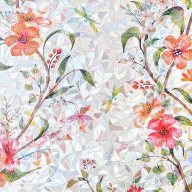 Imagem de XIMINZ - Película de janela com aderência estática, película de privacidade removível para casa, películas de vidro decorativas de flores para banheiro, porta da frente, casa, controle de calor opaco