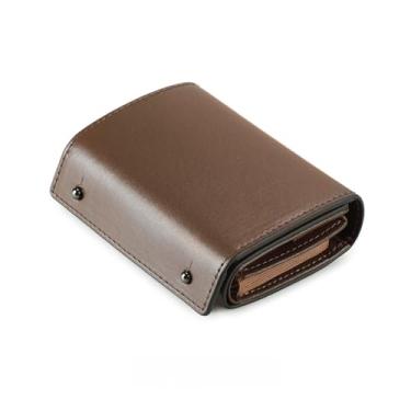 Imagem de Carteira masculina dobrável de couro sintético com 3 porta-moedas, organizador de dinheiro, Café, Clássico