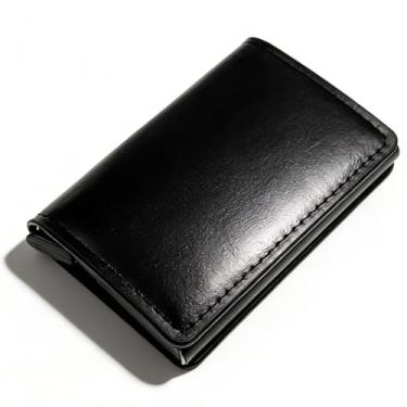 Imagem de Carteira masculina com bloqueio minimalista, porta-cartões com clipe para dinheiro, porta-cartões de metal e caixa de presente, proteção para cartão de crédito e identidade, Preto, Clássico