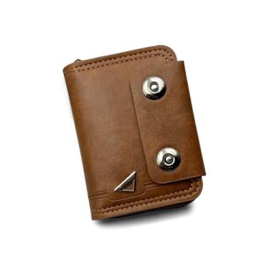 Imagem de Carteira masculina, porta-moedas, organizador de cartões, retrô, fecho de zíper, couro sintético, Marrom, Clássico