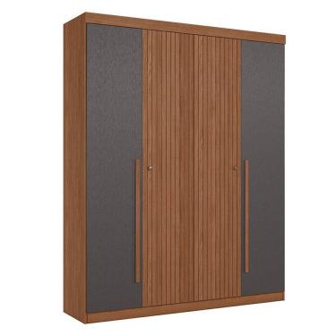 Imagem de Guarda Roupa Casal Ripado 4 Portas Buriti Jatobá Grafite Acetinado - Santos Andirá