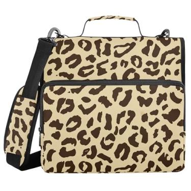 Imagem de SEHANY Fichário de zíper com estampa de leopardo com alça de ombro, capacidade para 500 folhas, vários bolsos, fichário com 3 anéis com zíper de 3 cm