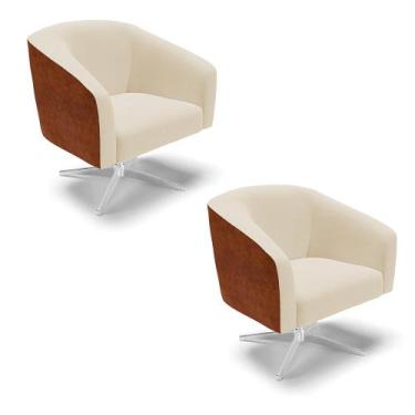 Imagem de Poltrona Decorativa Giratória Cromada Kit 2 Stella Nozes/Linho Bege D0